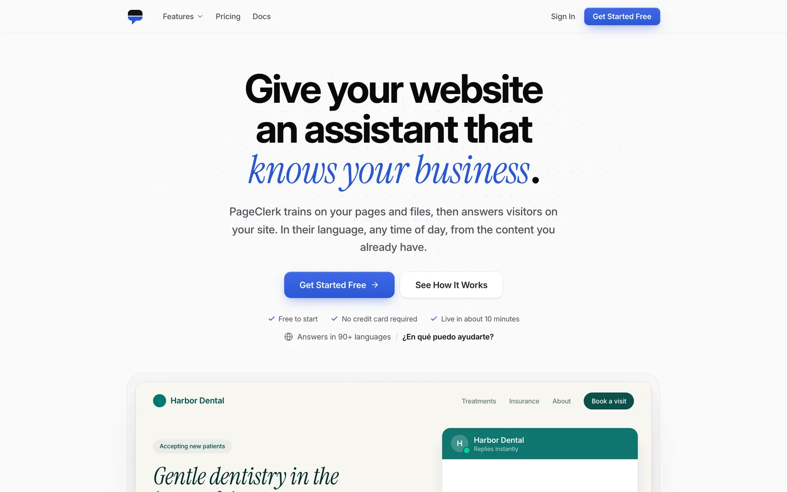 PageClerk homepage